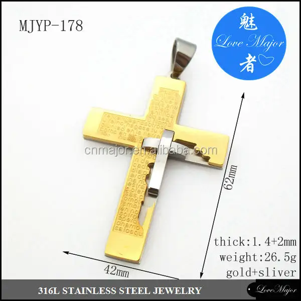 Cruz de aço inoxidável pingente de jesus, crucifixo, rood, bíblia, oração, espanhol/inglês