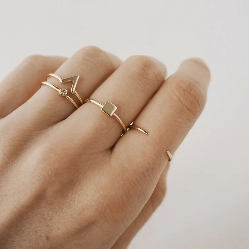 Joyas Gold Plated Geometric Rings Square Triangle Shape Jewelry Boho Stylish Women Adjustable Ring joyeria acero inoxidable