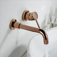 Robinet Mitigeur Mural de Salle de Bain et Cuisine, Or Rose, Monocommande, en Laiton, avec Cartouche Céramique, Double Trou, Style Contemporain