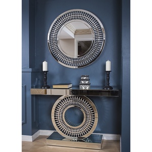 <span class=keywords><strong>Espejo</strong></span> de pared redondo de lujo para pasillo, mesa moderna <span class=keywords><strong>con</strong></span> <span class=keywords><strong>consola</strong></span> de cristal, para sala de estar - Product Image 3