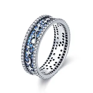 BAGREER SCR347 Custom Fashion Wide Blue Diamond Finger Ring for Women Moon&star Exaggerated Ring 925 Sterling Silver Luxury