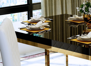 Tavolo e sedie in acciaio inossidabile BISINI, nuovi mobili di lusso post-moderni in vetro temperato per soggiorno BF05-141016T15 - Product Image 3