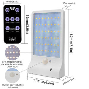 Điều Khiển Từ Xa 48LED Đèn Tường Năng Lượng Mặt Trời Với <span class=keywords><strong>3</strong></span> Chế Độ Cảm Biến Chuyển Động Ngoài Trời An Ninh Năng Lượng Mặt Trời Đèn Đường - Product Image 4