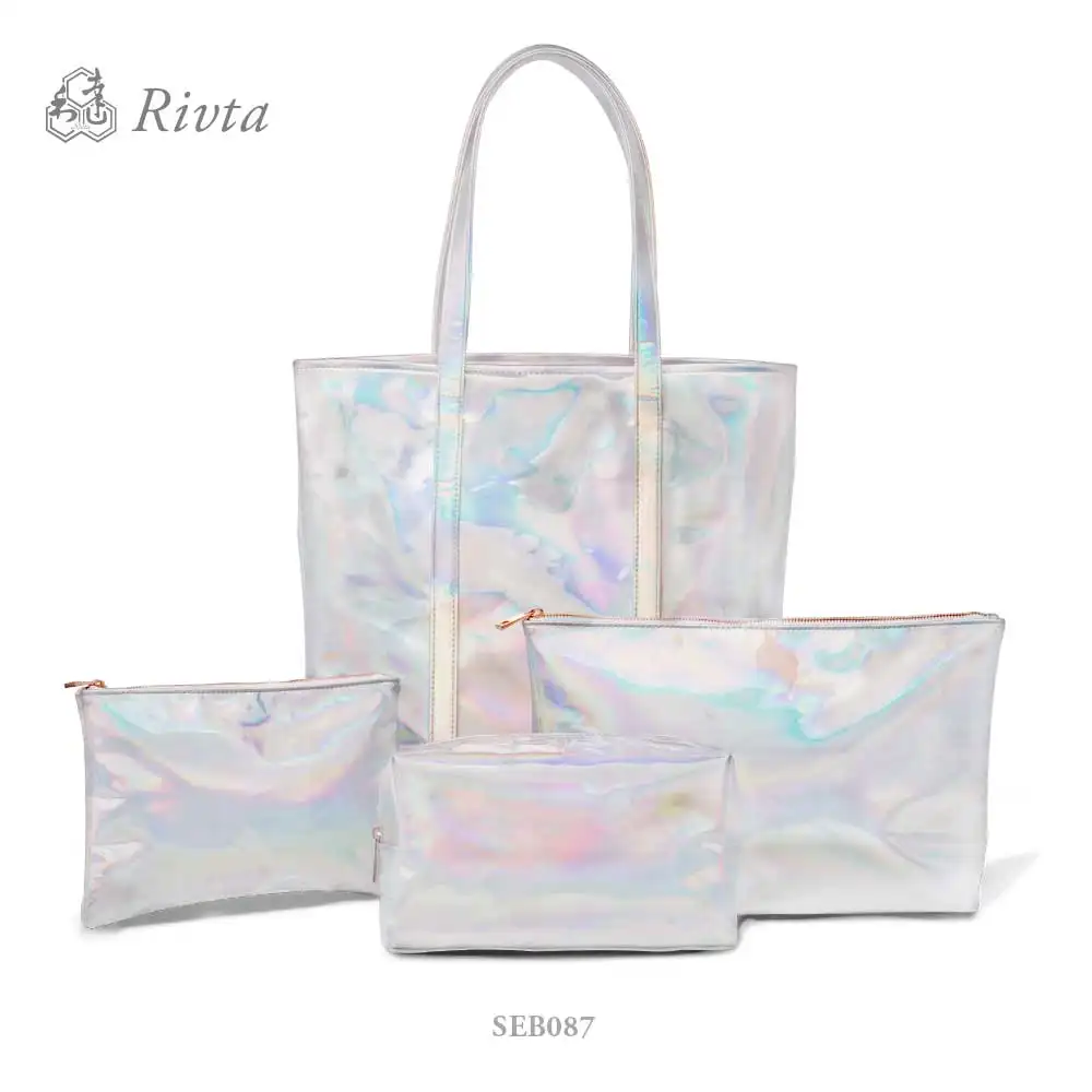 new design women holographic iridescent custom cosmetic bag makeup