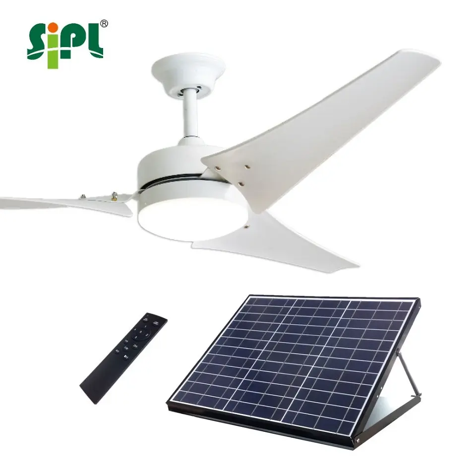 Whole House Fan 24V Brushless DC Motor Solar Ceiling Fan 60 inch AC/DC Electric Ceiling Fan with LED Light