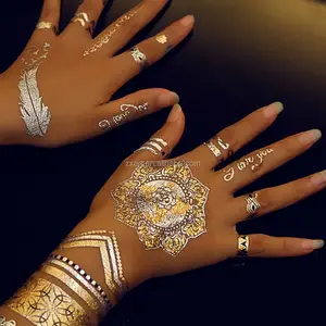 Moda Özelleştirilmiş altın folyo metal su geçirmez takı dövme etiket kına arapça dövme