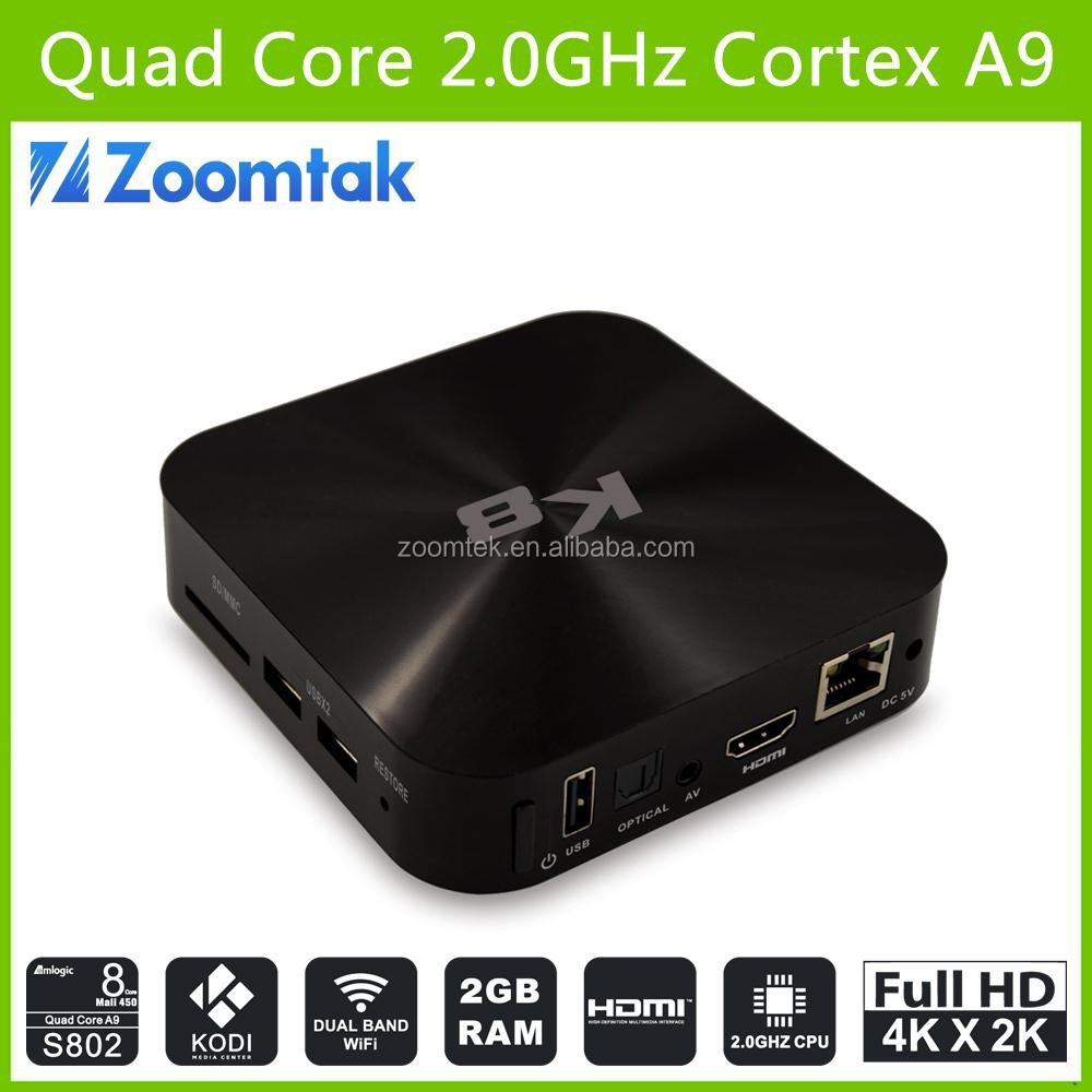 Amlogic S802 quad core android tv box malasia con kodi 14.2 preinstalado 2 G / 8 G