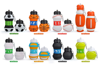 Bouteilles d'eau pour enfants en silicone souple pliables en forme de ballon de football, approuvées LFGB, qualité alimentaire, sans BPA, anti-fuite, pour la rentrée scolaire