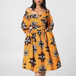 Produttore di abbigliamento Logo personalizzato di alta qualità nuove signore di <span class=keywords><strong>moda</strong></span> con spalle scoperte scollo a V <span class=keywords><strong>oversize</strong></span> donne africane vestito stampa cera - Product Image 1