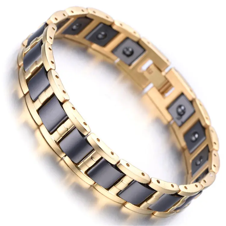 Gold Tungsten And Ceramics Carbide Magnetic Therapy Link Bracelet for Arthritis Pain Relief