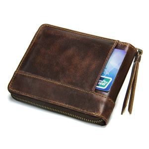 Contacto OEM Vintage hecho a mano Full Grain cuero caballeros hombres cremallera cartera con ranura <span class=keywords><strong>de</strong></span> monedas - Product Image 5