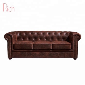 Home Decor Retro Style Living Room Ideas Vintage PU Chesterfield Sofa