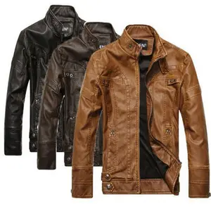 OEM Penjualan Laris Mantel Kulit Motor Pria Mode Jaket Mantel Kulit Dicuci