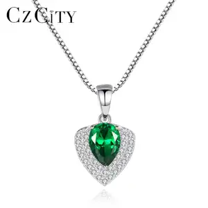 CZCITY Luxury Sterling Silver Necklaces Water Drop Gemstone Pendent Necklace Mini CZ Paved Jewelry for Women
