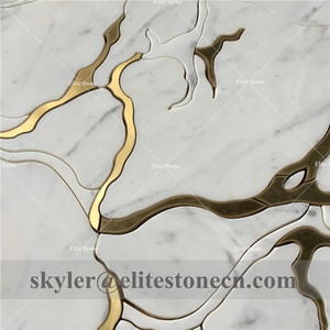 Statuario 화이트 대리석 황동 워터 제트 타일 모자이크 - Product Image 3
