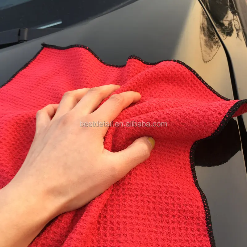 Rosso 16x16 380gsm Privo di Lanugine Auto Detailing Lucidatura di lucidatura Tovagliolo di Lavaggio Auto Finestra Waffle Tessuto In Microfibra Per La Pulizia del Vetro panno