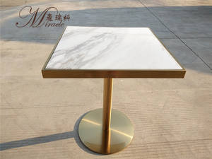 Mesa de Comedor Moderna de Acero Inoxidable Dorado con Cubierta de Mármol Cuadrada para Cafetería - Product Image 6