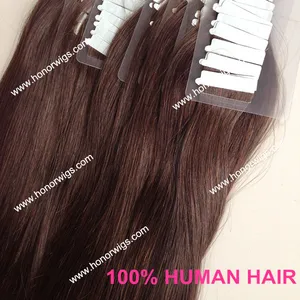 HX106-Extensión de cabello 100% humano n. ° 2, color marrón oscuro, 20 "de longitud, cinta recta sedosa, sin carga exprés