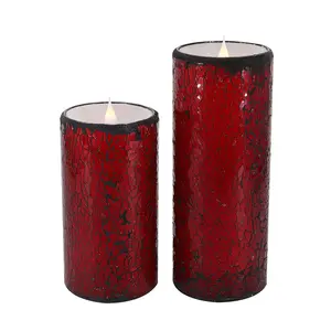 Set kado lilin elektrik tanpa api, toples kaca lilin mosaik lilin asli lilin merah dengan timer