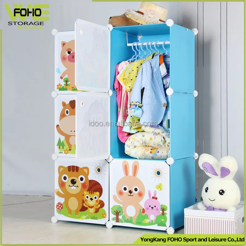 2023 New Style Magic Diy Pp Cube Cabinet Cartoon Kids Plastic Portable Clothes Wardrobe