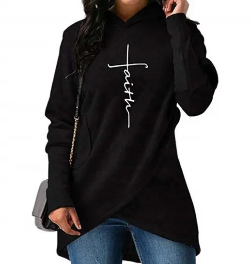 New Fashion Faith Printed Plus Size oversized black Women Hoodies Sweatshirts with Pockets