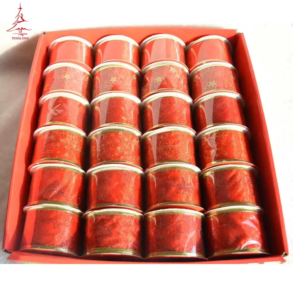 Ruban de noël rouge à paillettes, décoratif, design personnalisé, populaire, vente en gros