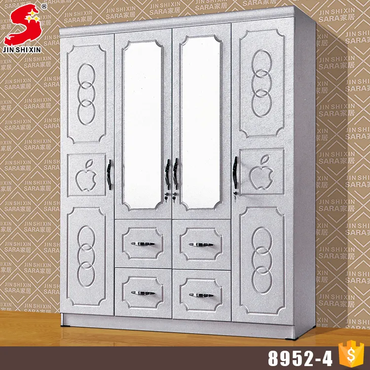 Europe type big size clothes closet custom design 4 door white bed room wardrobe with carving