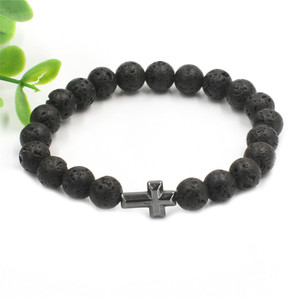 Braccialetti con Perline in Pietra Lavica ed <span class=keywords><strong>Ematite</strong></span> con Croce Reiki e Pietre Energetiche - Product Image 3