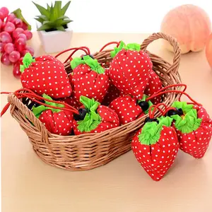 recyclable polyester shopping bag Promotion Cheap Nylon Foldable Shopping Bag Strawberry shaped drawstring bag