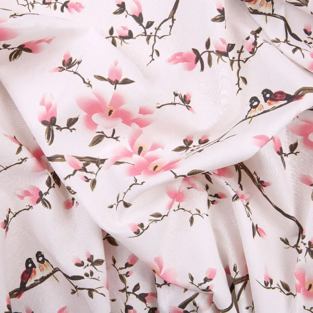 Hoa Anh Đào In 100% Polyester Chải Vải Sợi Nhỏ