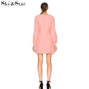 Nueva moda Pink back-zip manga larga Ladies mini <span class=keywords><strong>vestido</strong></span> profesional - Product Image 2