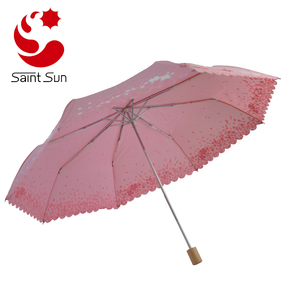 Premium Customized Watermark <strong>3</strong> Fold <strong>Umbrella</strong> With <strong>Wood</strong> Handle <strong>Umbrella</strong> - Product Image 1