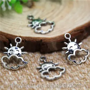 Güneş ile Bulut Bulut ile Charms Antik Tibet gümüş Güneş Charms kolye DIY Malzemeleri 16x21mm