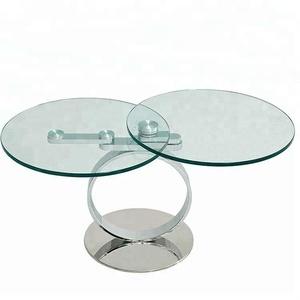 Modern <strong>Swivel</strong> Glass End Side <strong>Table</strong> with Chrome Base Ring Design and Extendable Feature for Home Furniture Living Room - Product Image 1