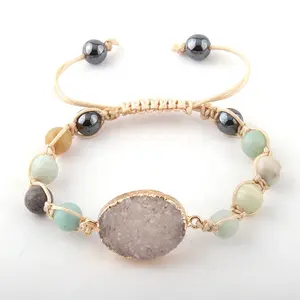 Fashion Beautiful Women 8mm Natural Stone Bracelet White Druzy Link Wrap Bracelet & Bangle