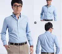 フォーマルシャツ男性無地ドレスシャツイタリア生地韓国スタイルコントラストカラービジネスシャツ男性用写真