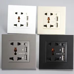 White black gold grey 5 pin socket two USB charge wall panel for 10A