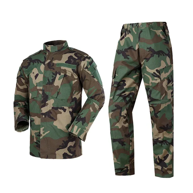 Uniforme de combate táctico de camuflaje de bosque, algodón y poliéster, BDU