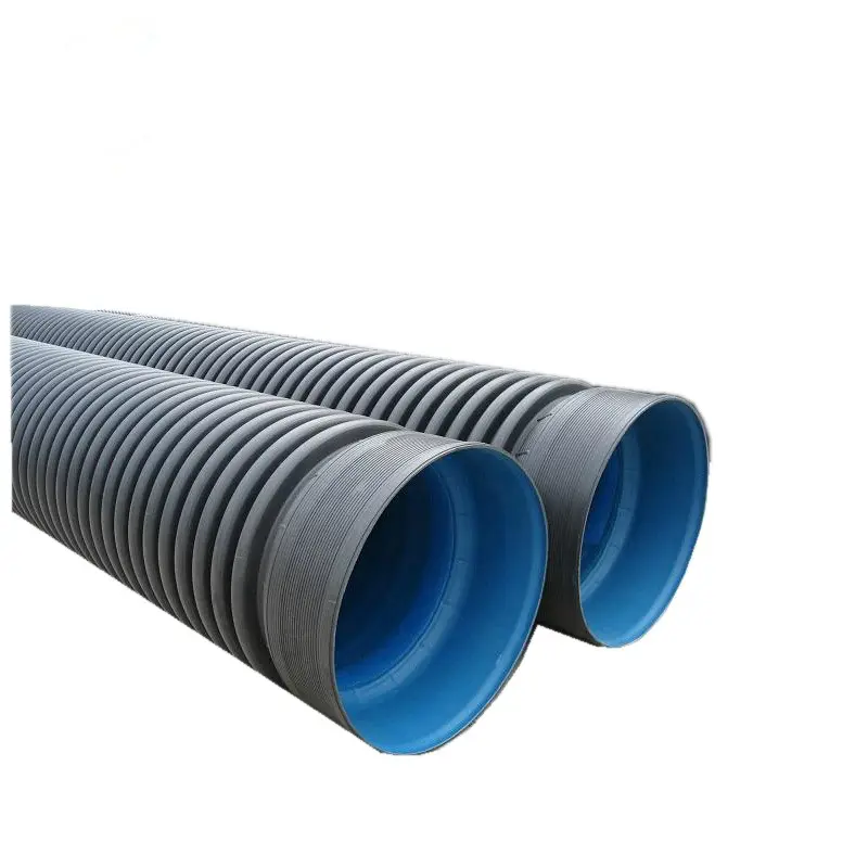 SN8 HDPE جدار مزدوج أنبوب تصريف متعرج الأسود للحصول على مياه الأمطار أنابيب الصرف الصحي