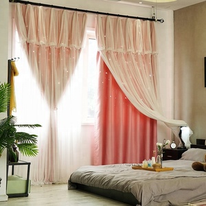 Hollow Star Pink Blackout Curtains for Living Room Bedroom Window Curtain for Princess Room Blinds Stitched With White Voile