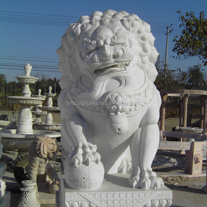 Estatua decorativa tradicional china de perro Fu, estatua de mármol blanco para perro - Product Image 4