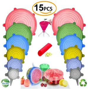 Nouveaux couvercles extensibles en Silicone, paquet de 12 tailles différentes, réutilisables, durables extensibles pour s'adapter à différentes tailles de récipients de forme comme vu sur