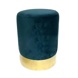 Velluto imbottito rotondo poggiapiedi soggiorno ottoman sgabello con oro finito - Product Image 6