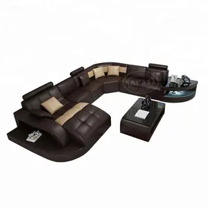 Furnitur Mewah Gaya Italia Set Sofa Bagian Sofa Ruang Tamu Sandaran Kulit Modern 7 Tempat Duduk