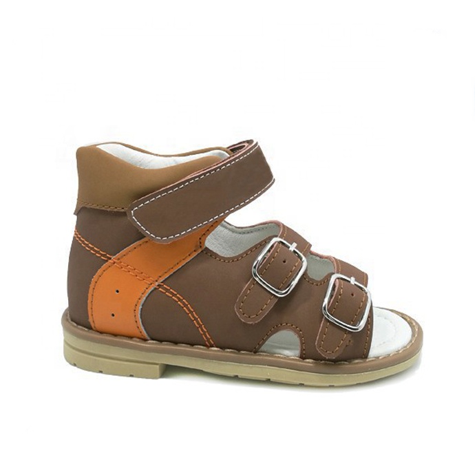 Ортопедические босоножки для мальчиков, обувь из первого слоя кожи, с поддержкой свода стопы, с ремешком с пряжкой, для детей