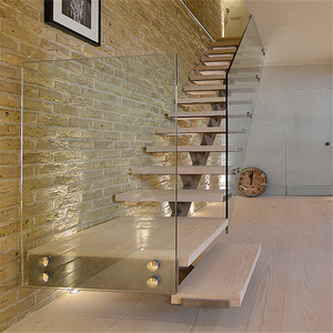 Escalier droit en acier et bois pour l'intérieur, cm, avec Design de balustrade en verre, justaucorps - Product Image 6