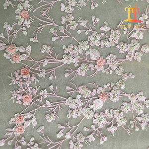 Nueva moda poliéster químico <span class=keywords><strong>mano</strong></span> con cuentas 3d tul bordado floral <span class=keywords><strong>tela</strong></span> de encaje para el vestido de noche - Product Image 2
