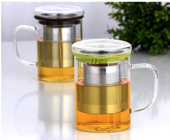 borosilicate glass tea cup/Mug With Tea Infuser/tea mug with stainless steel infuser borosilicate glass mug