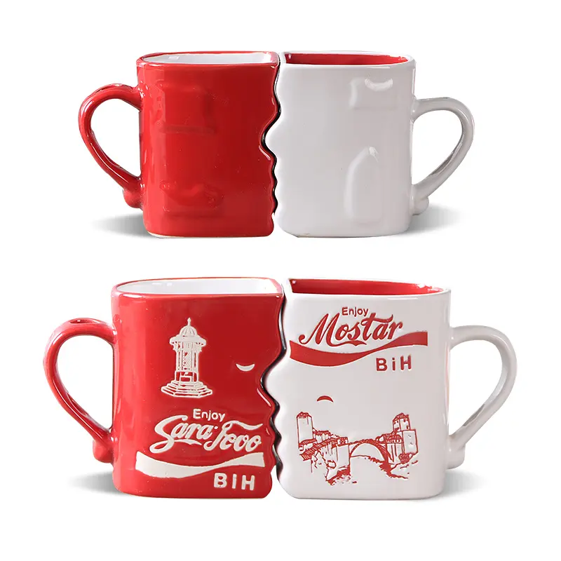 Promozione logo regalo tazza di caffè creativo red divertente e bianco in ceramica smaltata coppia tazza tazze creative strano tazze