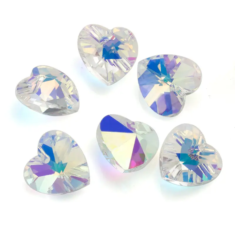 14mm Aurora Borealis Glas Einloch Herzform Kristall Anhänger Perlen für die Schmuck herstellung